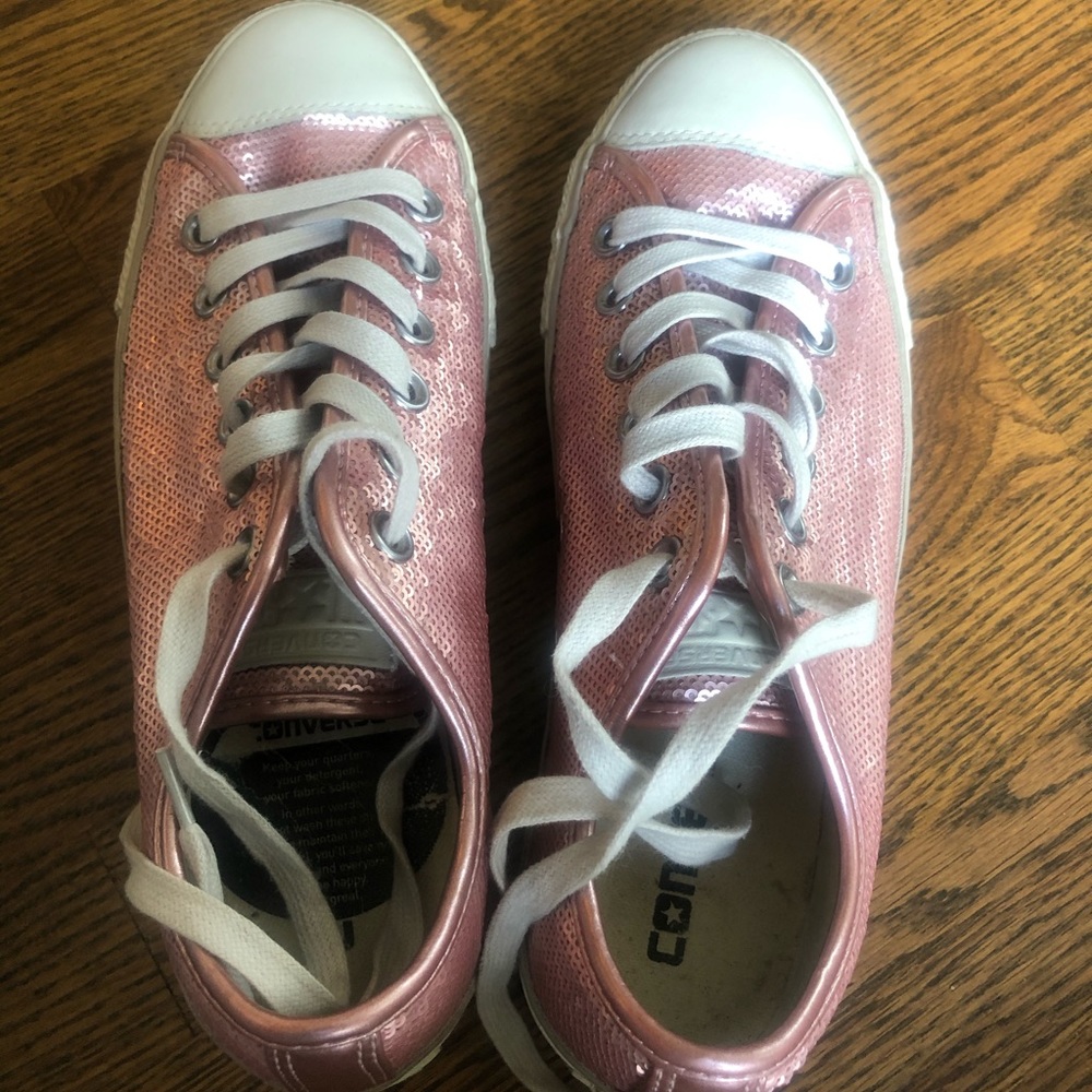 Rose gold baby pink sequin platform converse 7.5